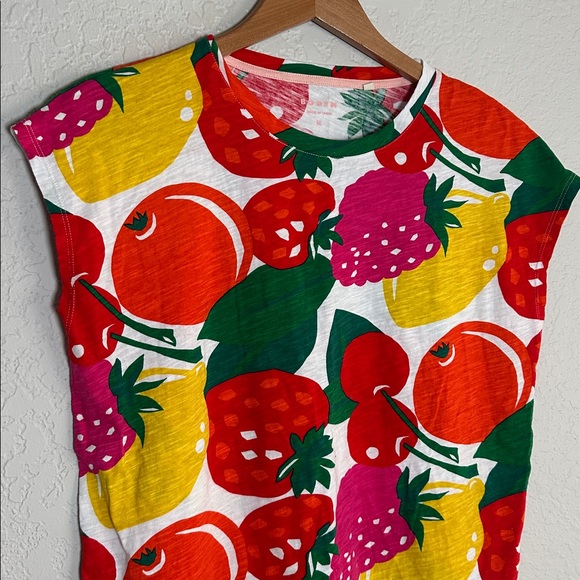 Boden Fruit Slub Tee Lemon Orange Print Strawberry Bright Colorful Summer Top - Picture 3 of 8